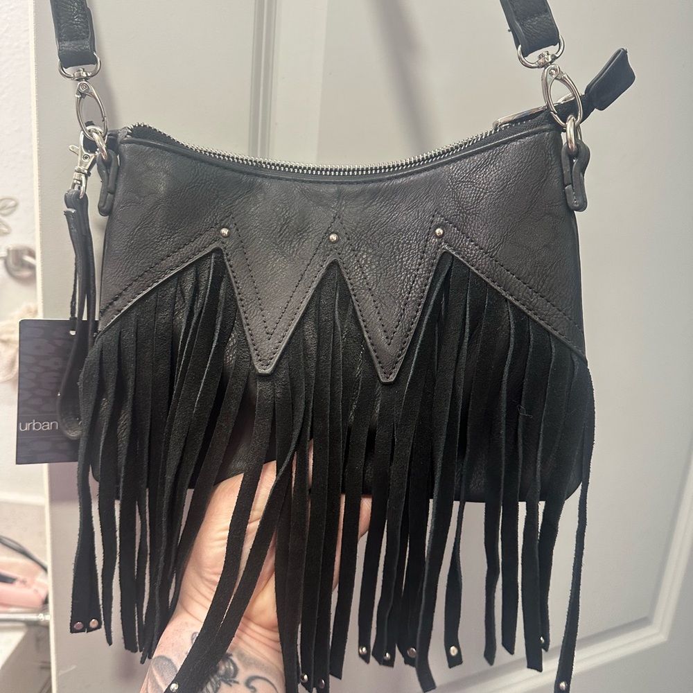 NWT Urban Originals Black Crossbody Fringe Bag